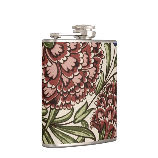 Carnation Blume Tile Antique Rustikale Kunst Flachmann (Rechts)