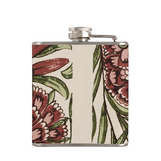 Carnation Blume Tile Antique Rustikale Kunst Flachmann (Rückseite)