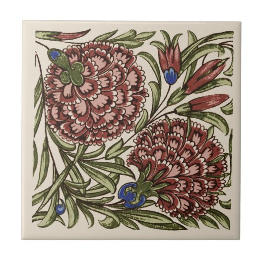 Carnation Blume Tile Antique Rustikale Kunst Fliese (Vorderseite)