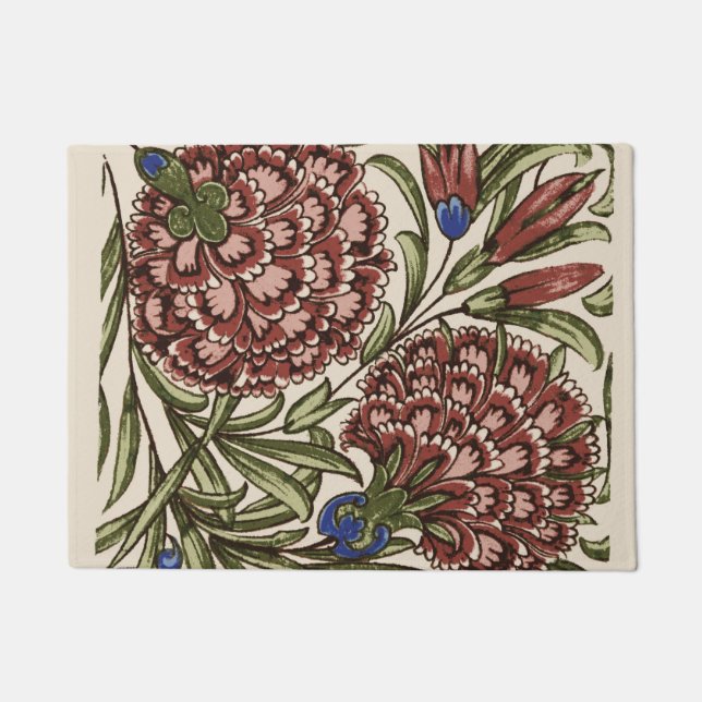 Carnation Blume Tile Antique Rustikale Kunst Fußmatte (Vorderseite)