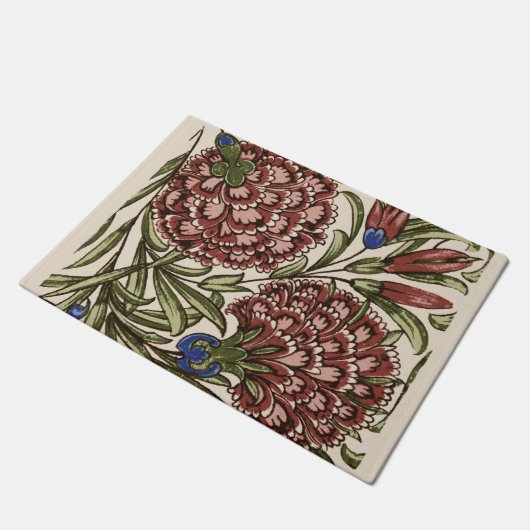 Carnation Blume Tile Antique Rustikale Kunst Fußmatte (Schrägansicht)