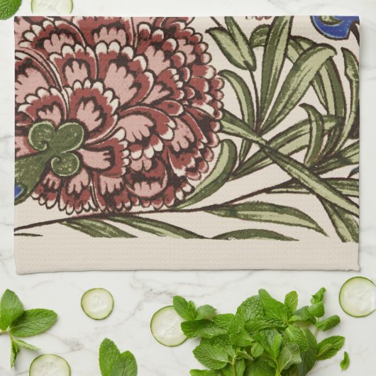 Carnation Blume Tile Antique Rustikale Kunst Geschirrtuch (Gefaltet)