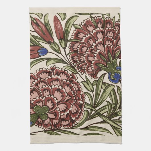 Carnation Blume Tile Antique Rustikale Kunst Geschirrtuch (Vertikal)