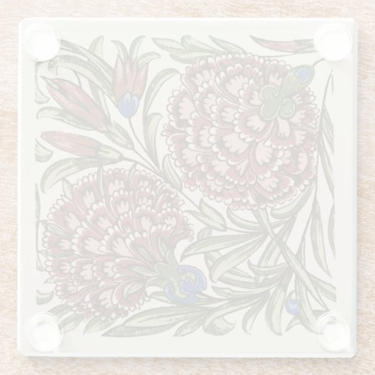 Carnation Blume Tile Antique Rustikale Kunst Glasuntersetzer (Rückseite)