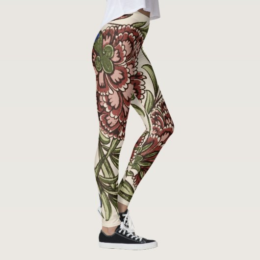 Carnation Blume Tile Antique Rustikale Kunst Leggings (Rechts)
