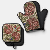 Carnation Blume Tile Antique Rustikale Kunst Ofenhandschuh & Topflappen-Set (Vorderseite/Rückseite)