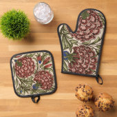 Carnation Blume Tile Antique Rustikale Kunst Ofenhandschuh & Topflappen-Set (Oben Unten)