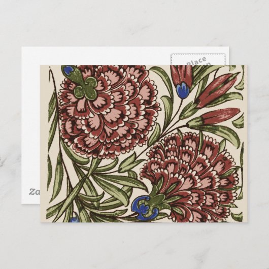 Carnation Blume Tile Antique Rustikale Kunst Postkarte (Vorne/Hinten)