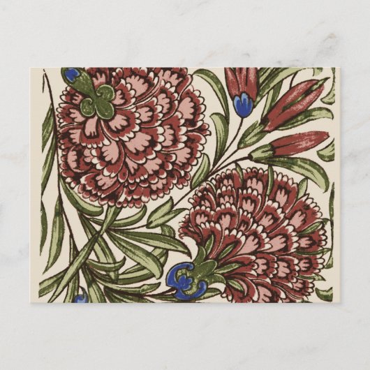 Carnation Blume Tile Antique Rustikale Kunst Postkarte (Vorderseite)