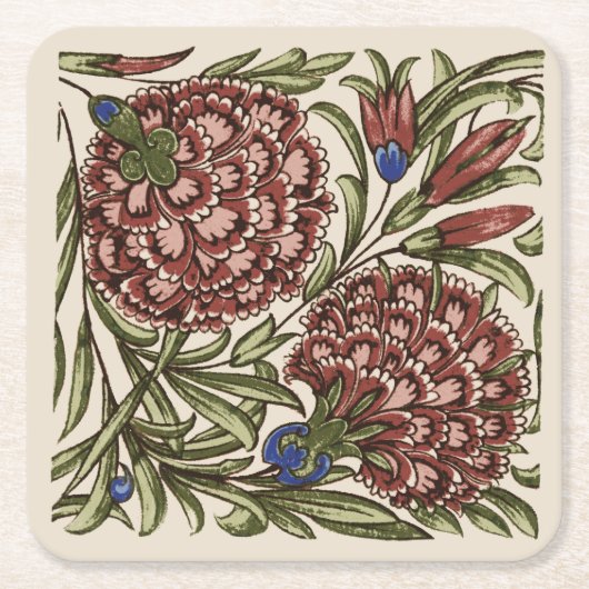 Carnation Blume Tile Antique Rustikale Kunst Rechteckiger Pappuntersetzer (Vorderseite)