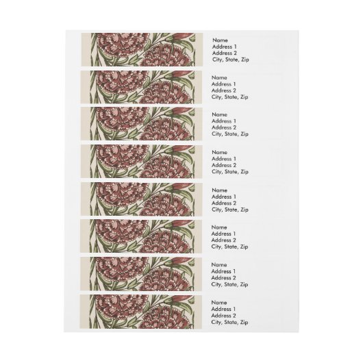 Carnation Blume Tile Antique Rustikale Kunst Rundum-Adressaufkleber (Bogen)