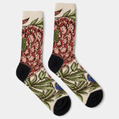 Carnation Blume Tile Antique Rustikale Kunst Socken (Rechts)