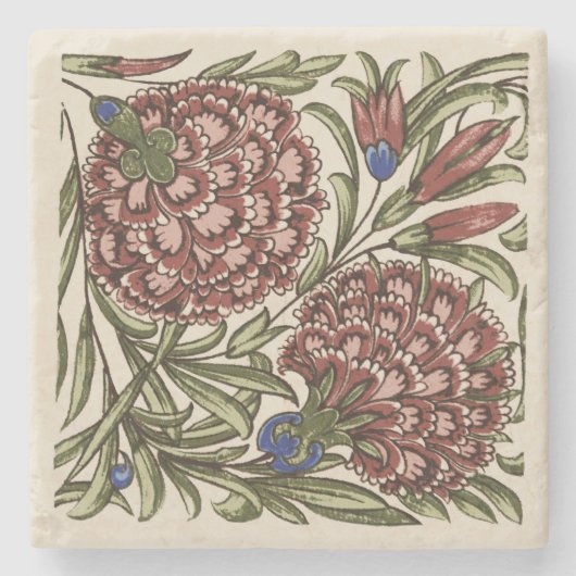 Carnation Blume Tile Antique Rustikale Kunst Steinuntersetzer (Vorderseite)