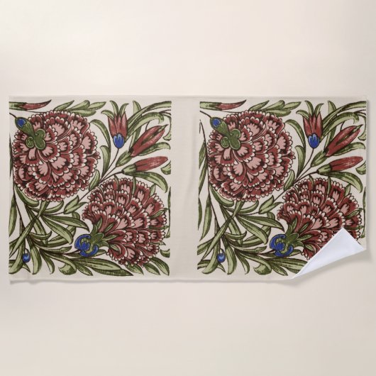 Carnation Blume Tile Antique Rustikale Kunst Strandtuch (Vorderseite)