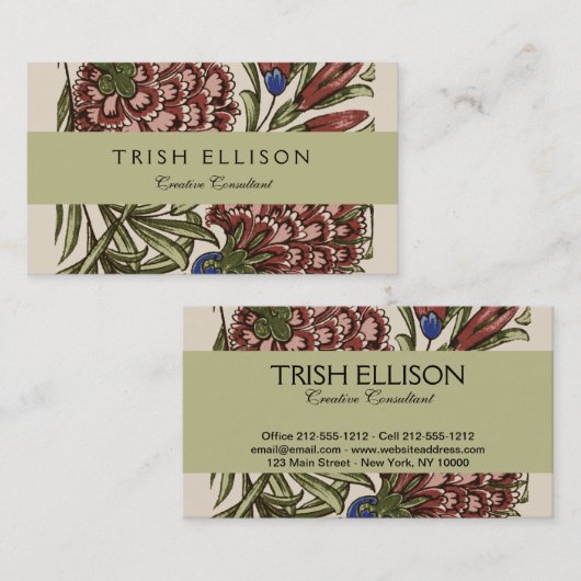 Carnation Blume Tile Antique Rustikale Kunst Visitenkarte (Vorne/Hinten)