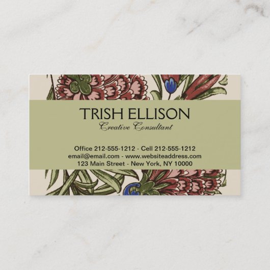 Carnation Blume Tile Antique Rustikale Kunst Visitenkarte (Rückseite)