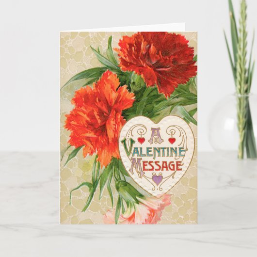Carnation-Blume, Vintage Valentintagsbotschaft Feiertagskarte (Vorderseite)