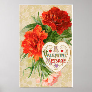 Carnation-Blume, Vintage Valentintagsbotschaft Poster