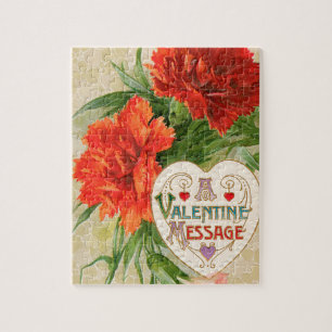 Carnation-Blume, Vintage Valentintagsbotschaft Puzzle