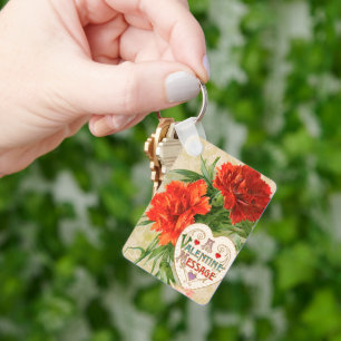 Carnation-Blume, Vintage Valentintagsbotschaft Schlüsselanhänger