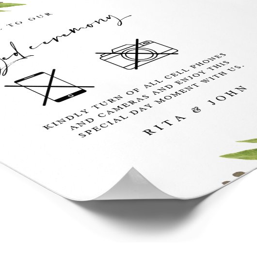 Carnation Boho Unplugged Zeremonie Wedding Sign Poster (Ecke)