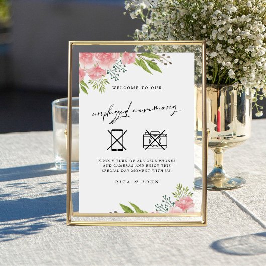 Carnation Boho Unplugged Zeremonie Wedding Sign Poster