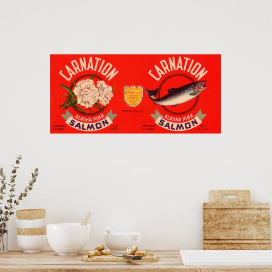 Carnation Brand Lachs Label- Seattle, WA Poster (Küche)
