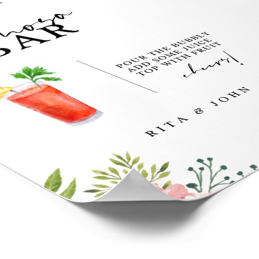 Carnation Floral Script Mimosa Bar Wedding Sign Poster (Ecke)