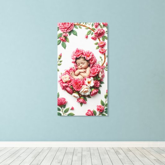 Carnation Halo - Baby Girl Birth Blume Art Leinwanddruck (Insitu (Holzboden))