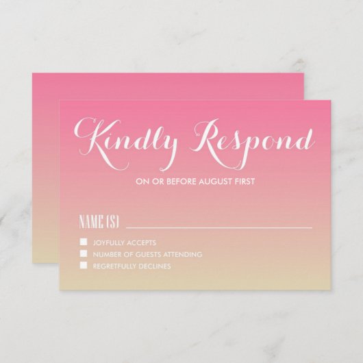 Carnation Pink Gradient Sunset Wedding RSVP Card (Vorne/Hinten)
