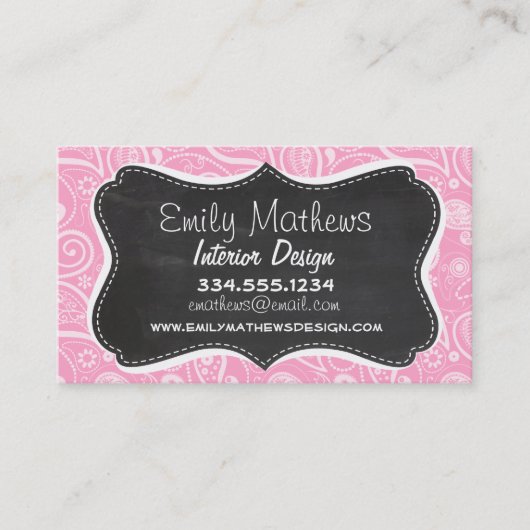 Carnation Pink Paisley; Vintager Chalkboard-Look Visitenkarte (Vorderseite)