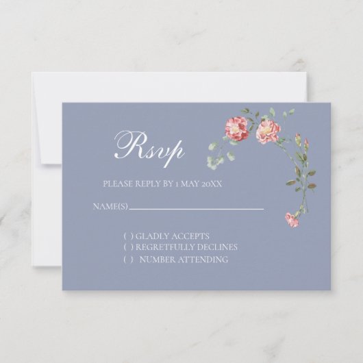 Carnations and Blue Wedding RSVP card (Vorderseite)
