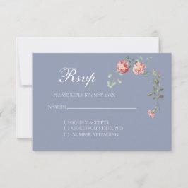 Carnations and  Blue Wedding RSVP card Karte