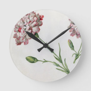 Carnations (w/c on paper) runde wanduhr