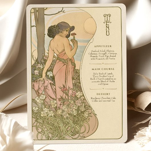 Carnegie Art Nouveau Floral Goddess Menu Card Einladung