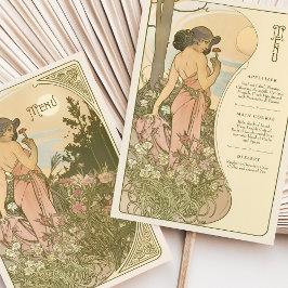 Carnegie Art Nouveau Floral Goddess Menu Card Einladung