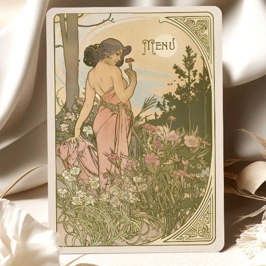 Carnegie Art Nouveau Floral Goddess Menu Card Einladung
