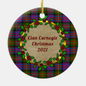 Carnegie Clan Abzeichen & Tartan Personalisierte W Keramik Ornament (Hinten)