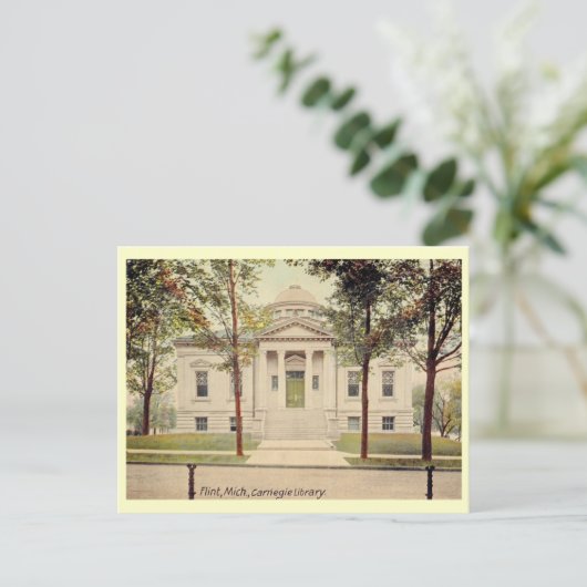 Carnegie Library, Flint, Michigan Vintag Postkarte (Stehend Vorderseite)