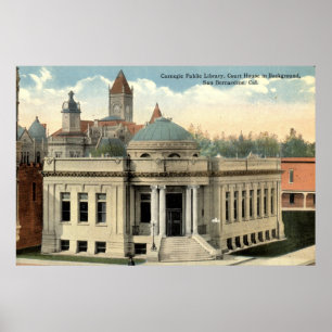 Carnegie Library San Bernardino CA Vintage c1915 Poster