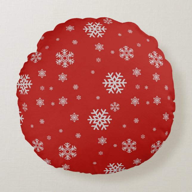 Carnelian Red Snowflake Round Pillow Rundes Kissen (Vorderseite)