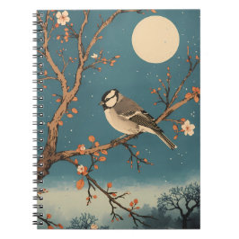 Carnet Moonlit Bird on Blossom Branch Notebook Notizblock