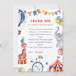 Carnival Animal Circus Birthday Thank You Card Dankeskarte