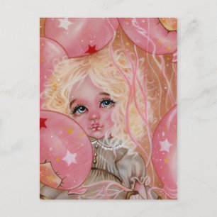 Carnival Balloons Pink Little Girl Postcard Postkarte