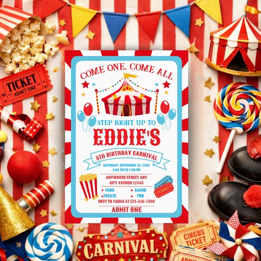Carnival Birthday Invitation, Circus Invitation Einladung