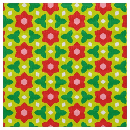 CARNIVAL - Blume mit roter Geometrie auf grüner Bl Stoff (Muster)