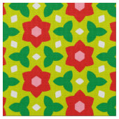 CARNIVAL - Blume mit roter Geometrie auf grüner Bl Stoff (Nahaufnahme)