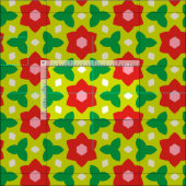CARNIVAL - Blume mit roter Geometrie auf grüner Bl Stoff (Kachel)