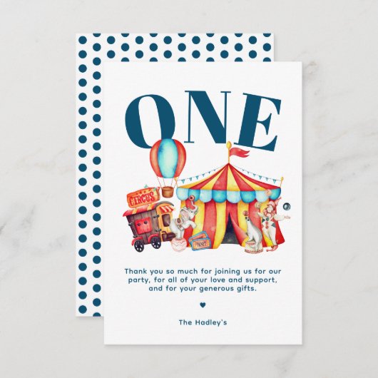 Carnival Circus Big Top Blue Vielen Dank Karte (Vorne/Hinten)