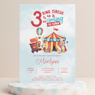 Carnival Circus Triplets Babydusche Einladung